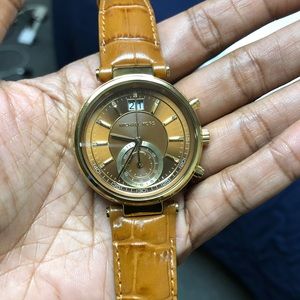 Michael Kors Gold and Brown Leather Embossed Watch